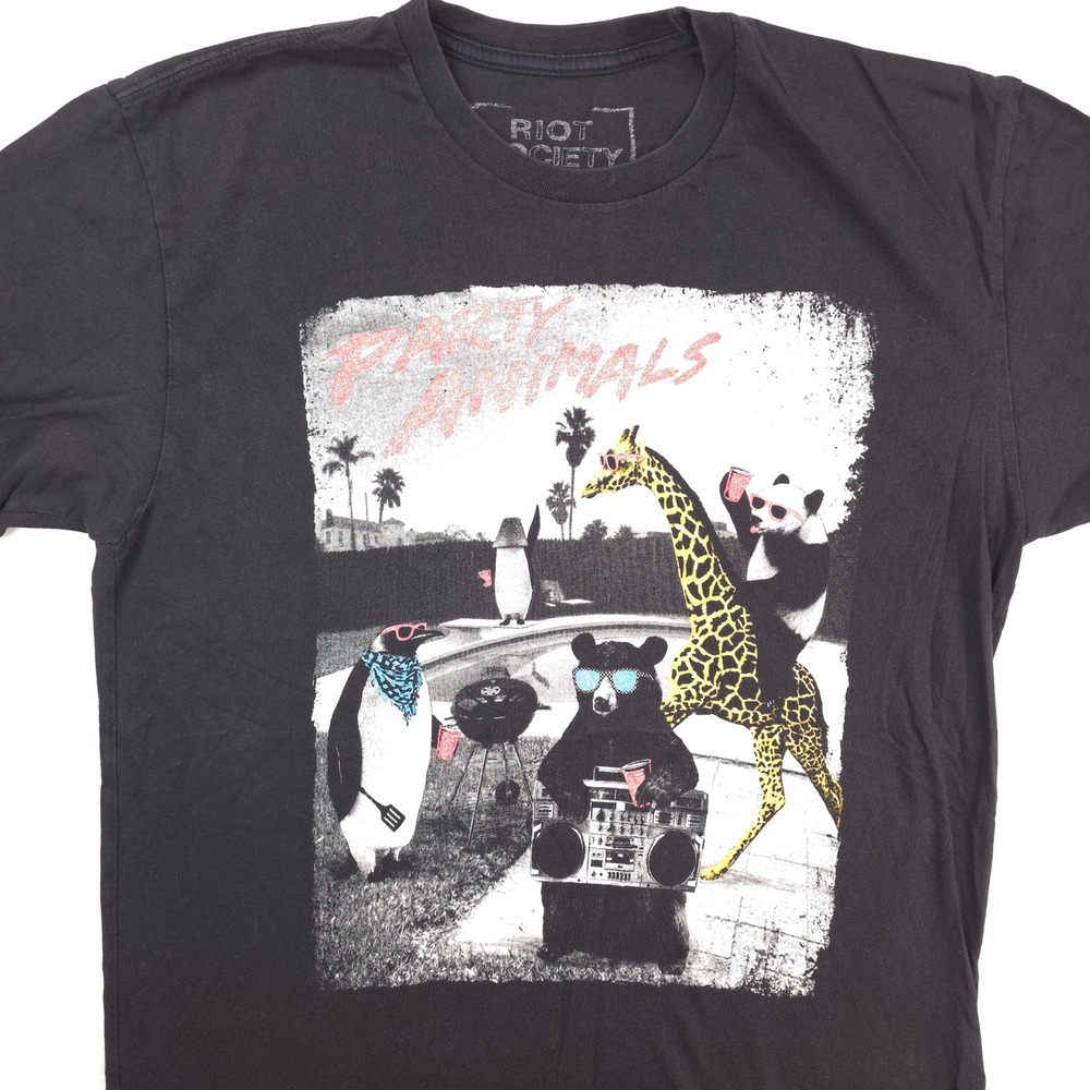 Riot Society Party Animals T Shirt Mens Medium Black Short Sleeve Graphic Tee